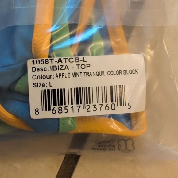 NWT Stone Fox Ibiza One-Shoulder Bikini Top Blue Apple Mint Tranquil Color Block - Picture 8 of 10